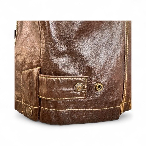 Wilsons VTG Maxima Leather Cognac Brown Moto Jacket W/ Contrast Stitching XL 90s - Picture 5 of 15